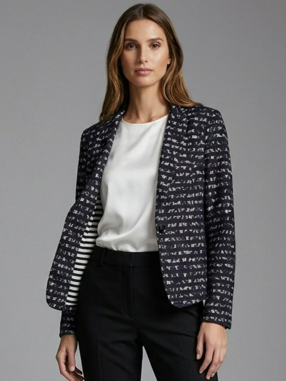 Marc Cain Cotton Black Lace and Striped Blazer Size 4